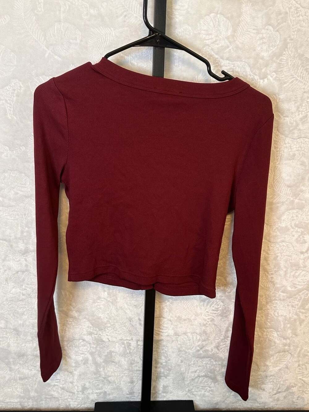 Calvin Klein Jeans Ribbed Cropped Cardigan Burgundy Size S - Picture 3 of 4